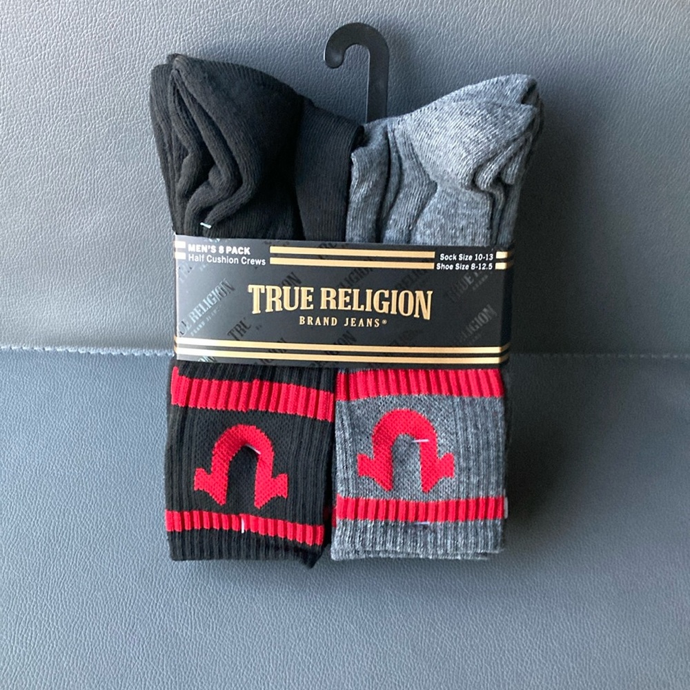 True Religion Black and Gray Athletic Socks 8 Pack - Picture 1 of 6